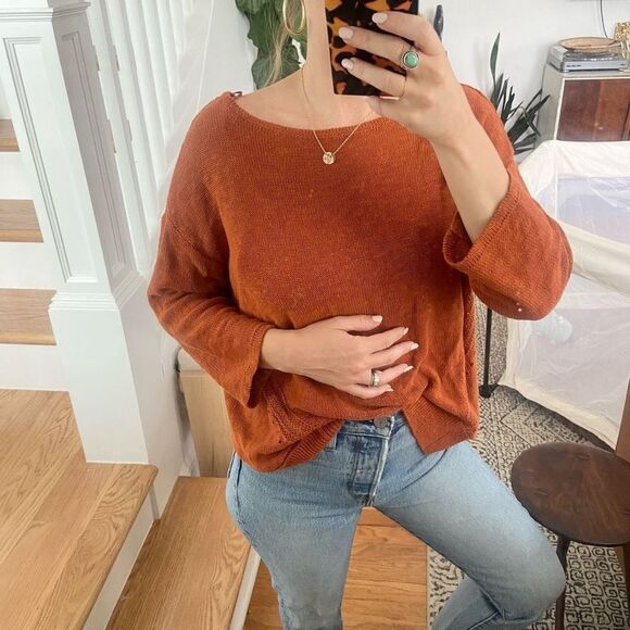 Anthropologie Pointelle Knit Thin Rust Sweater XS - Picture 1 of 8